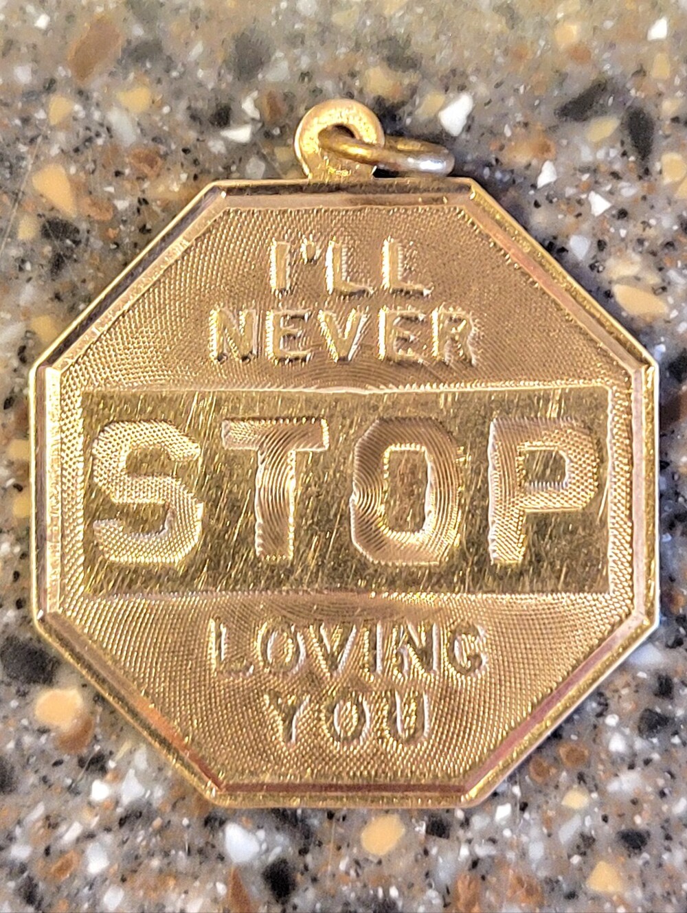 Vintage 14k Yellow Gold Crea "I'll Never Stop Loving You" Stop Sign Charm 3g